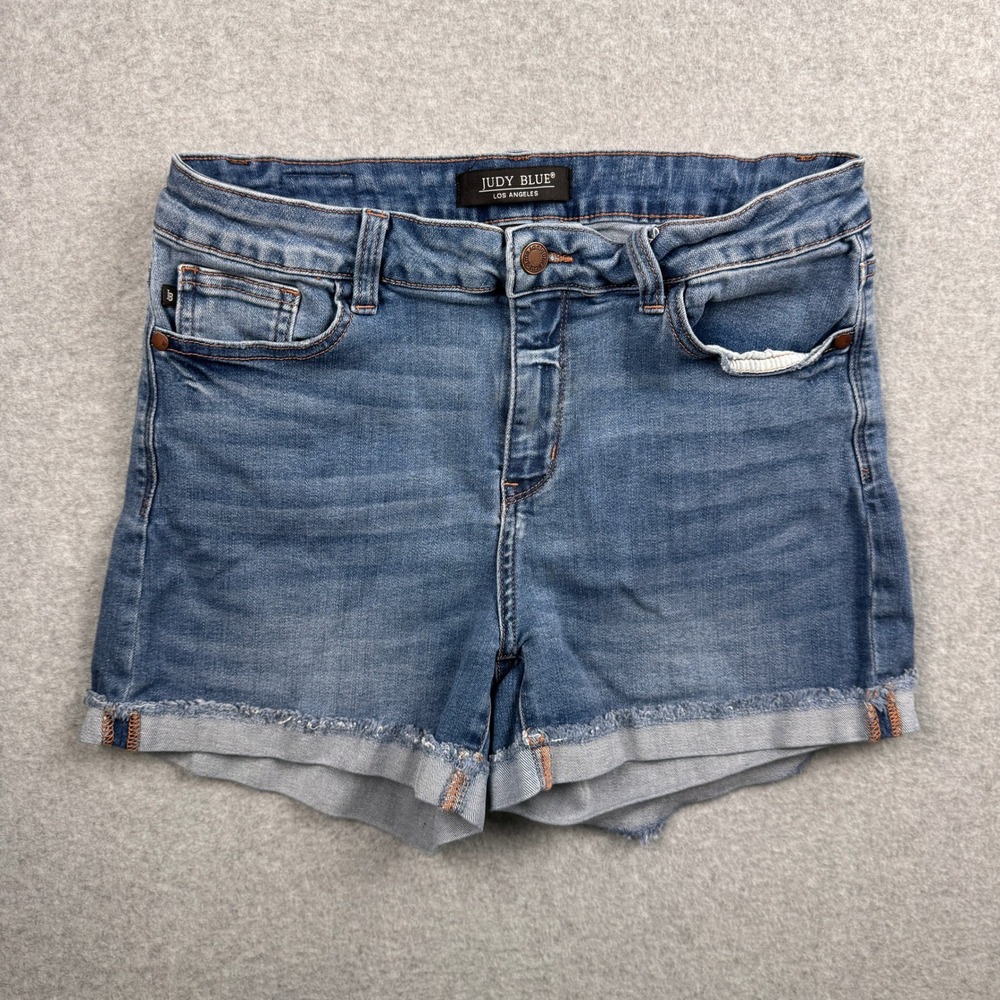 Judy Blue Jean Shorts Womens Large Cuffed Distressed Stretch High Rise Denim